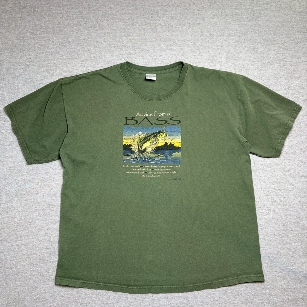 2009 Gildan Mens T-Shirt XL Olive Green Advice from‎ a BASS Fishing Graphic Y2K